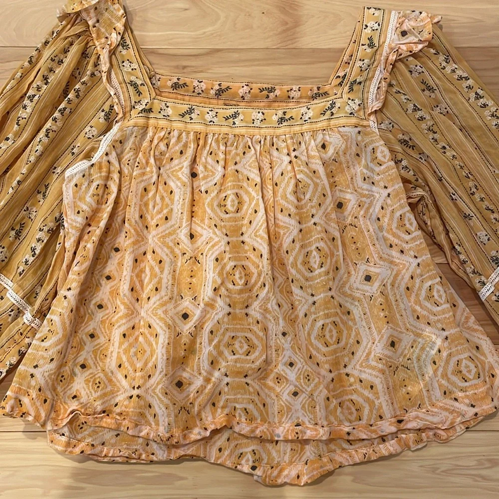 Free people blouse yellow mustard sheer xs square neck - Picture 4 of 7